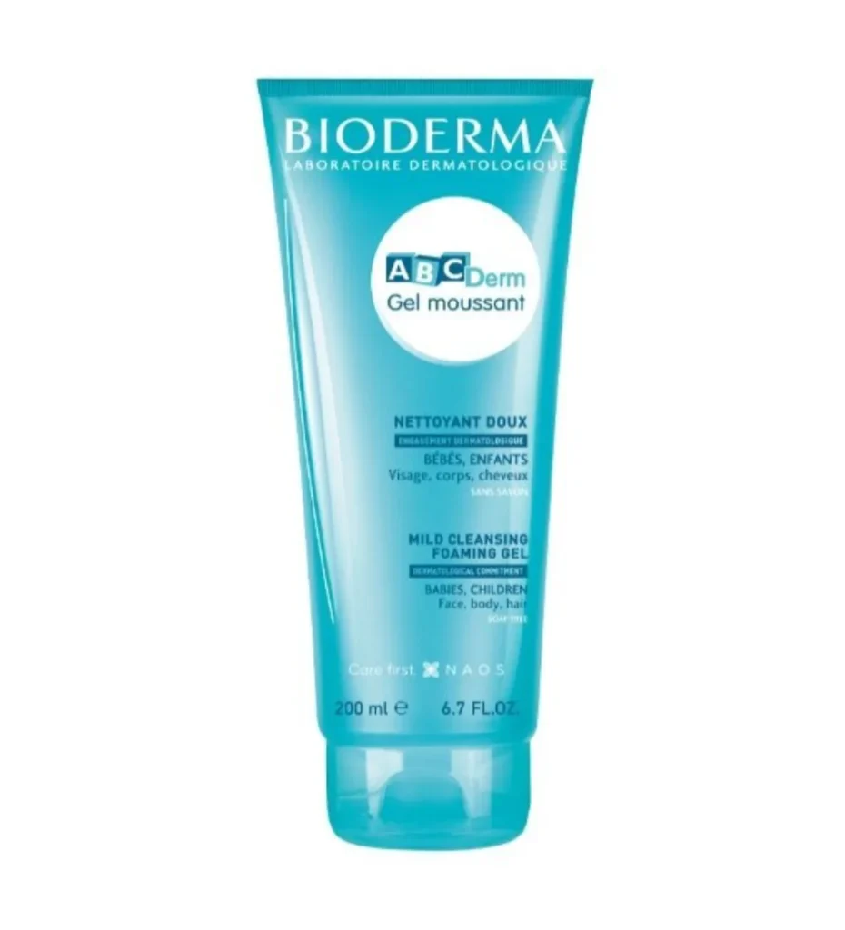 ABCDerm Gel Moussant 200 ml, nettoyant doux visage corps et cheveux pour bebe, disponible sur uPara Maroc