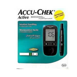 Accu-Chek Active kit, lecteur de glycemie et accessoires pour autosurveillance du diabete, disponible sur uPara Maroc