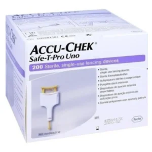 Accu-Chek Safe-T-Pro Uno, boite de 200 lancettes safe t pro a usage unique pour prelevement capillaire, disponibles sur uPara Maroc