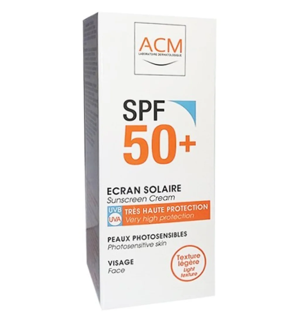 Tube d'ecran solaire ACM SPF 50+ 50 ml pour peaux fragiles, disponible sur uPara Maroc