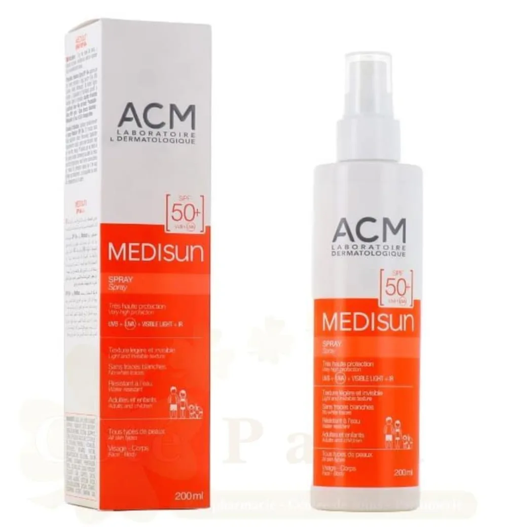 medisun spray ACM SPF50+ 200 ml, protection solaire visage et corps, disponible sur uPara Maroc