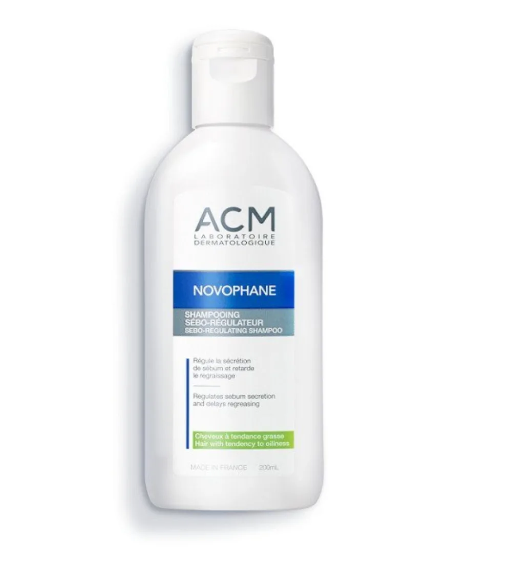 Flacon de novophane shampooing sebo ACM 200 ml pour cheveux à tendance grasse, disponible sur uPara Maroc