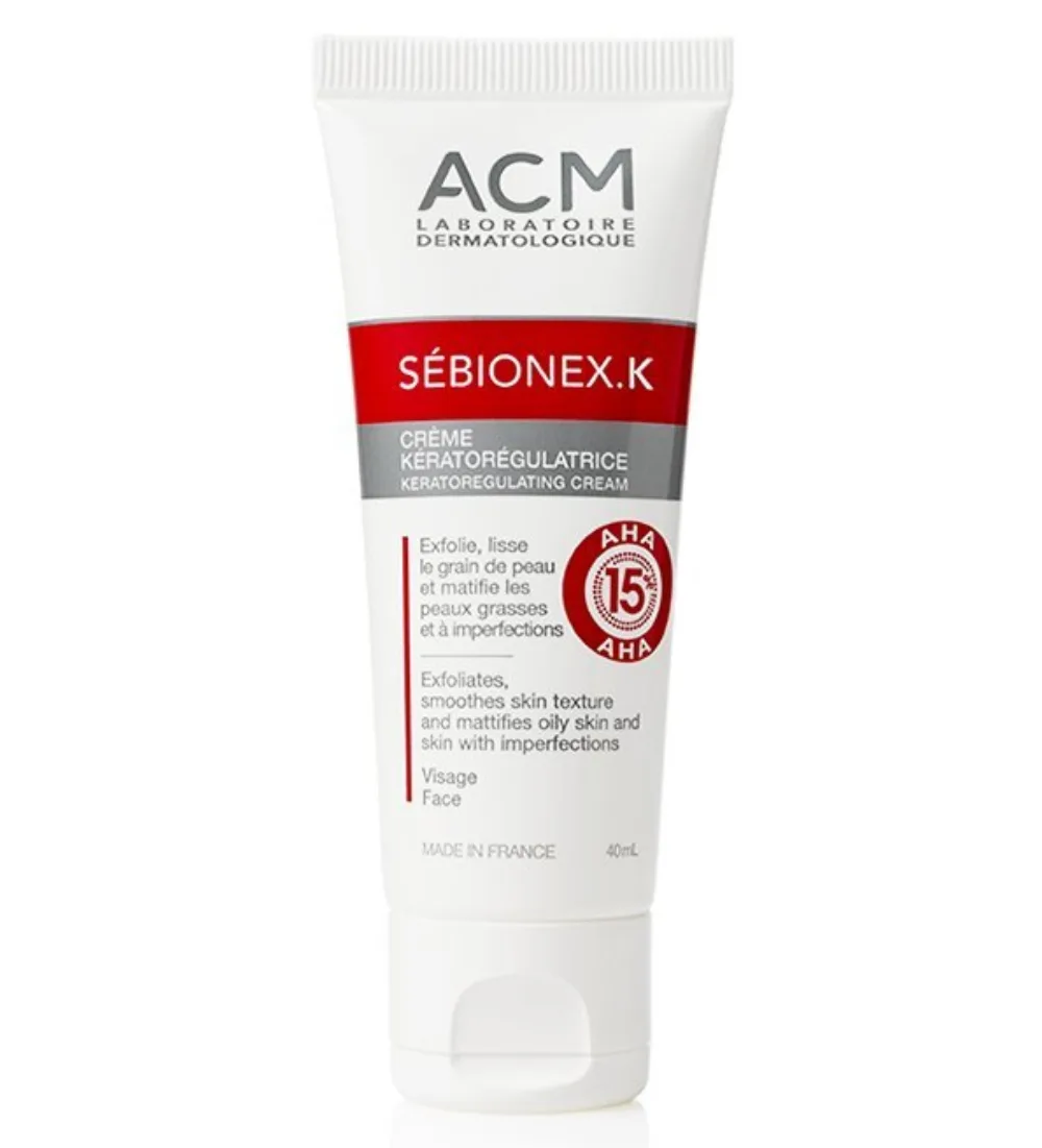 sebionex k creme ACM 40 ml, soin exfoliant quotidien pour peau grasse à tendance acnéique, disponible sur uPara Maroc