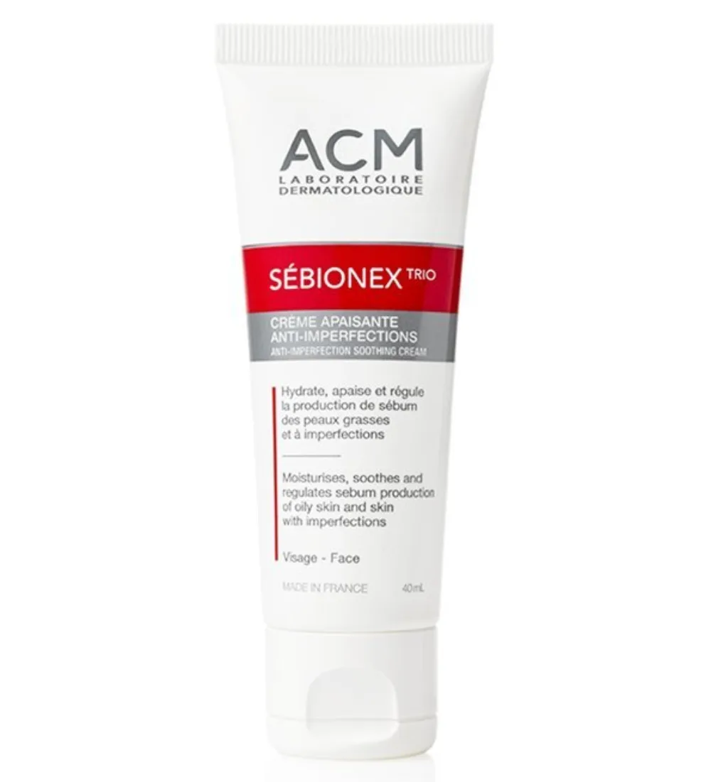 Tube de sebionex trio creme ACM 40 ml, soin apaisant anti-imperfections pour peau grasse, disponible sur uPara Maroc