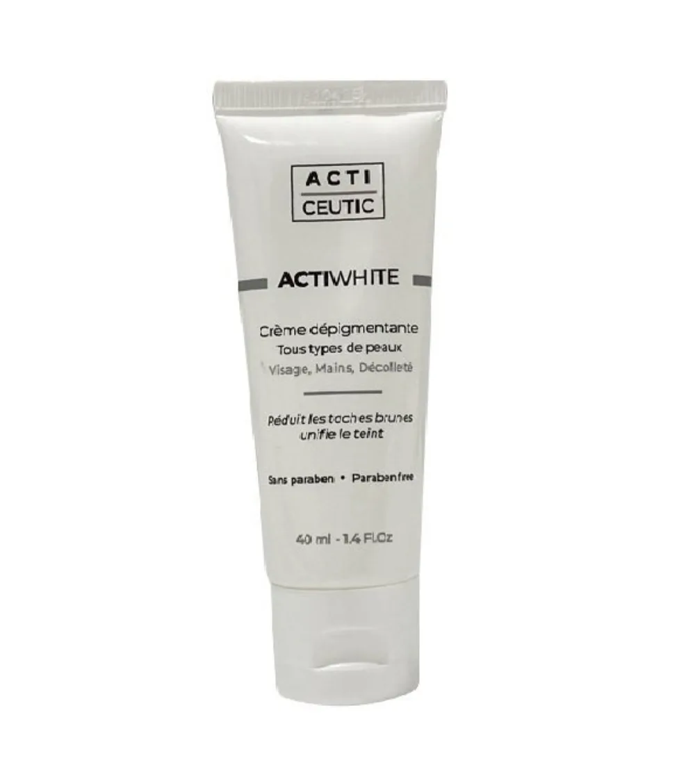 Tube 40 ml acti ceutic actiwhite creme dépigmentante de la gamme Acti-Ceutic pour le visage, les mains et le décolleté, disponible sur uPara Maroc