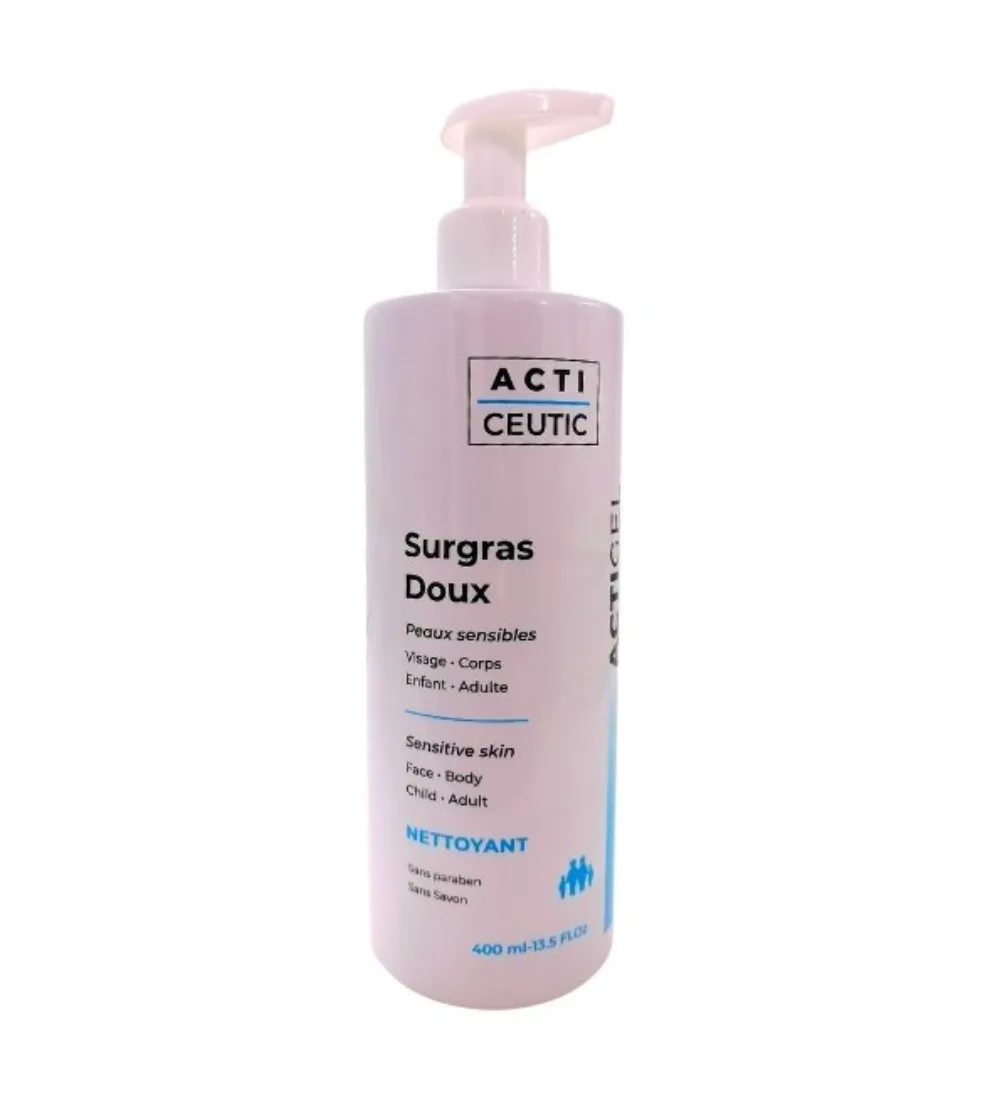 Flacon 400 ml d'acti ceutic gel surgras pour peaux sensibles, disponible sur uPara Maroc