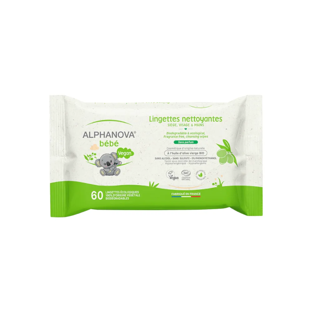 Alphanova Lingettes Nettoyantes Bebe 60 unités, lingettes bébé, disponible sur uPara Maroc