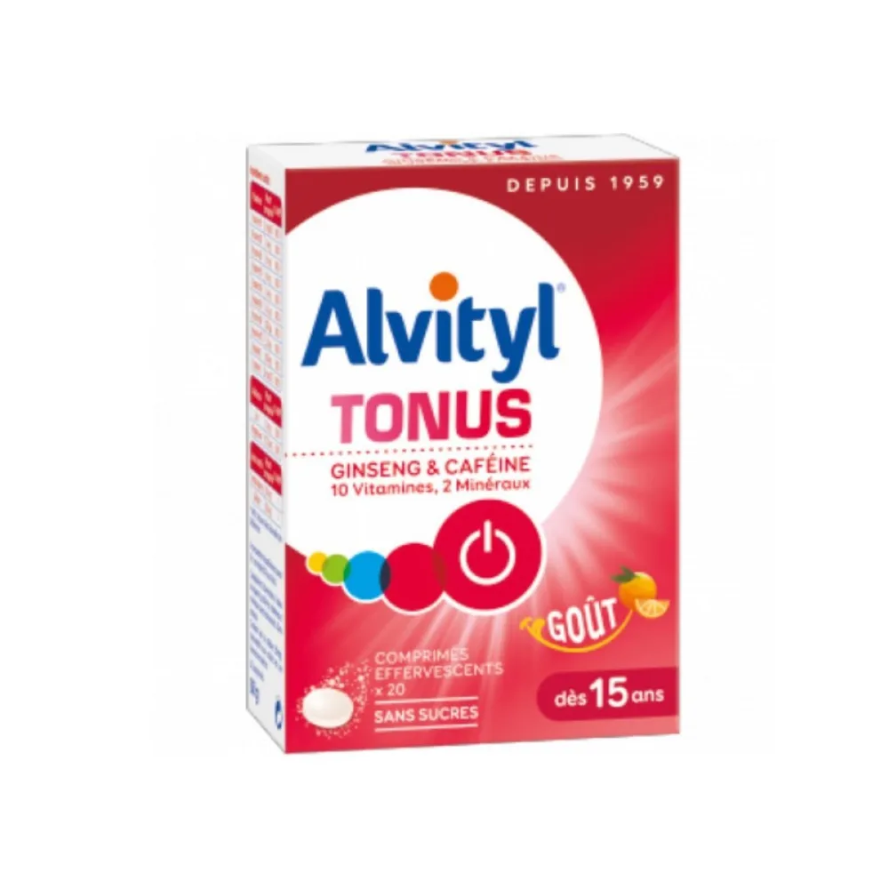 Boîte Alvityl tonus, 20 comprimés effervescents goût agrume, disponible sur uPara Maroc