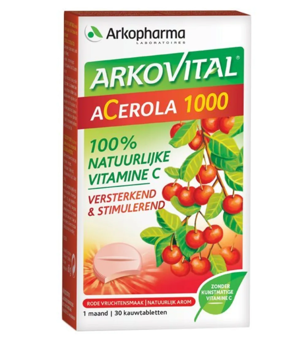 Complément acerola 1000 Arkopharma, vitamine C naturelle en comprimés à croquer, disponible sur uPara Maroc