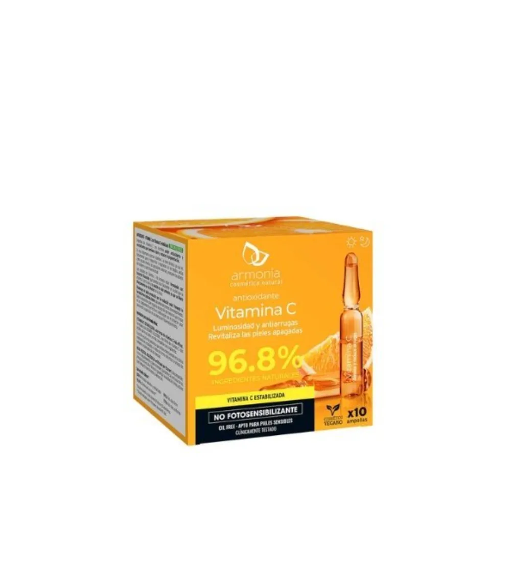 Boîte d'ampoule vitamine c Armonia, cure de 10 unidoses de 2 ml pour le visage, disponible sur uPara Maroc