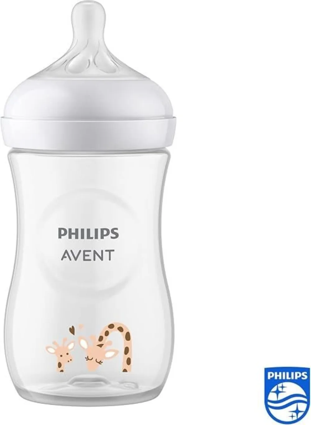 Biberon natural teat deco Avent 260 ml au motif girafe avec tétine 1 mois et plus, disponible sur uPara Maroc