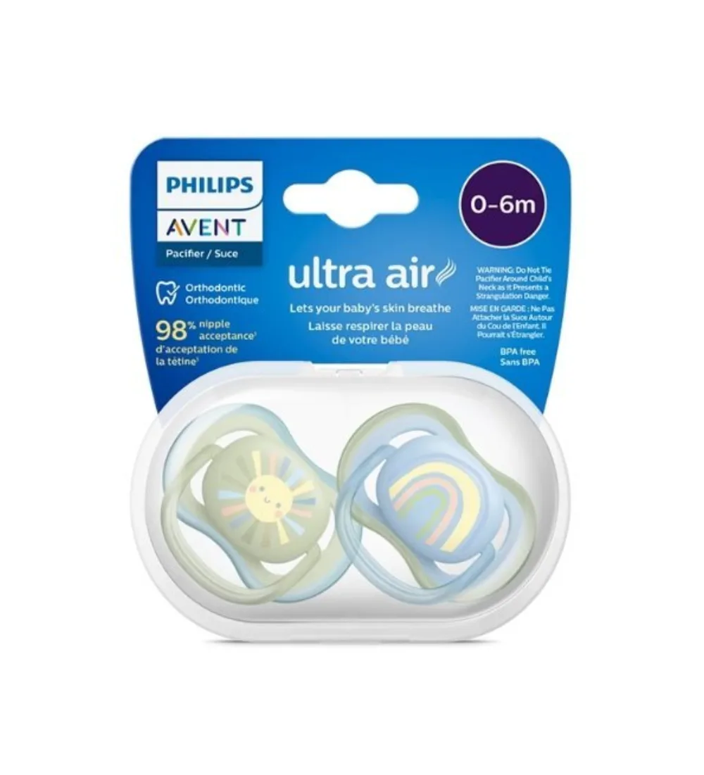Sucette ultra air 0-6 mois Avent SCF085/58 coloris garçon, disponible sur uPara Maroc