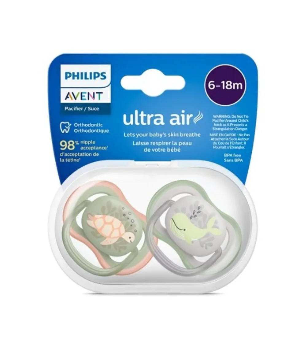 Sucette ultra air 6-18 mois Avent SCF085/60 coloris garçon, disponible sur uPara Maroc