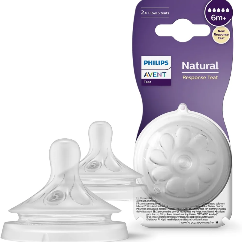 Lot de 2 tetines natural Avent débit 5 pour bébé de 6 mois et plus, disponible sur uPara Maroc