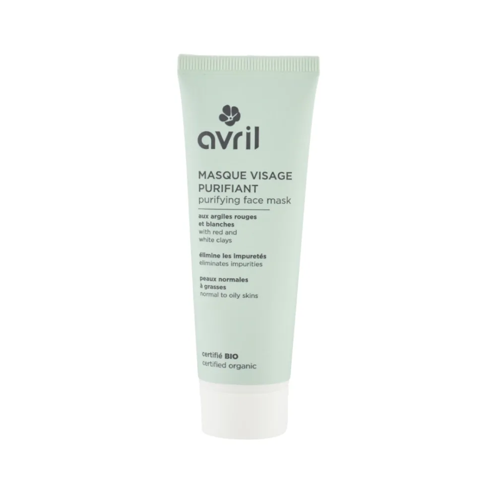 Tube de masque visage purifiant Avril 50 ml aux argiles blanche et rouge pour peaux normales à grasses, disponible sur uPara Maroc