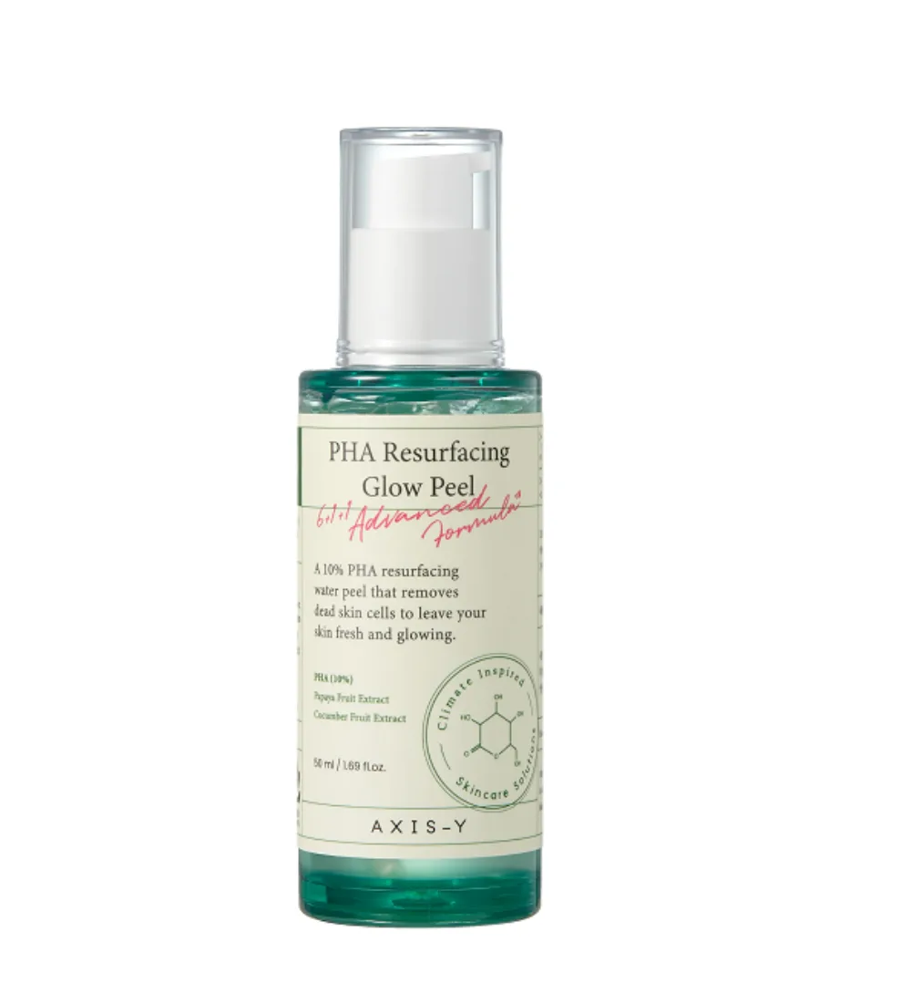 Gel exfoliant Axis-Y pha resurfacing glow peel 50 ml, soin visage à la texture eau-gel, disponible sur uPara Maroc