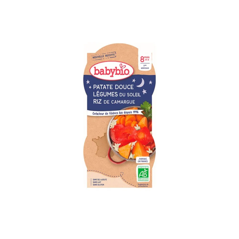 BABYBIO BOL BONNE NUIT PATATE DOUCE LEGUMES 2 x 200G, produits pour bébé, disponible sur uPara Maroc