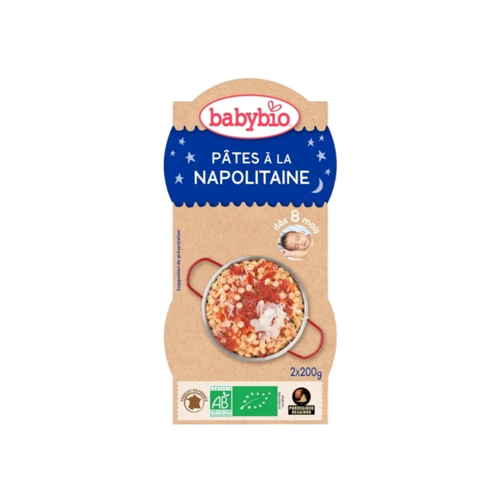 Babybio bol bonne nuit pates napolitaines, lot de deux bols de 200 g pour bébé, disponible sur uPara Maroc