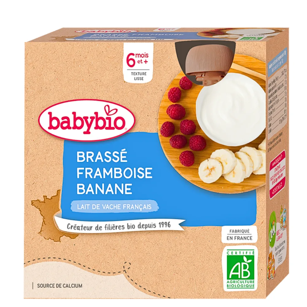 Babybio Gourde Brasse Framboise Banane 4x85g, alimentation bébé, disponible sur uPara Maroc