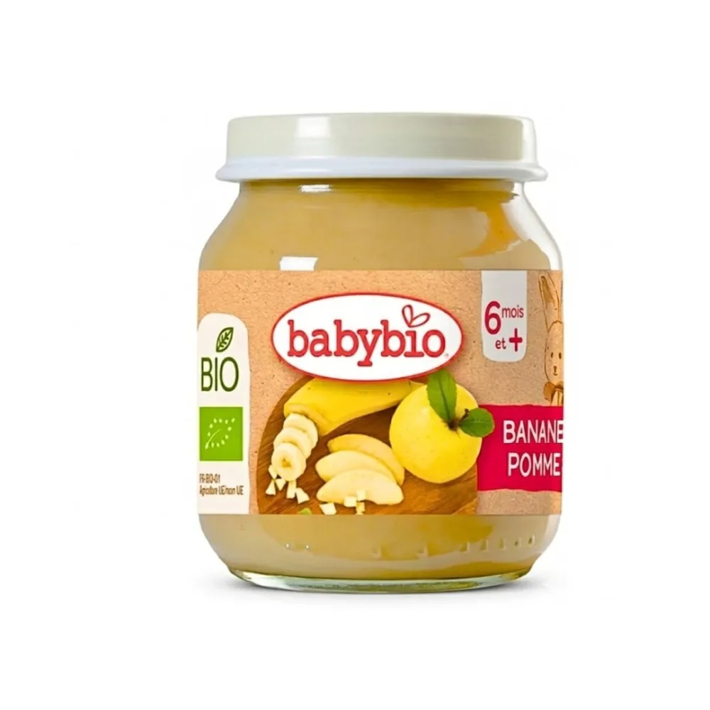 Babybio Petit Pot Banane Pomme 130g, alimentation bébé, disponible sur uPara Maroc