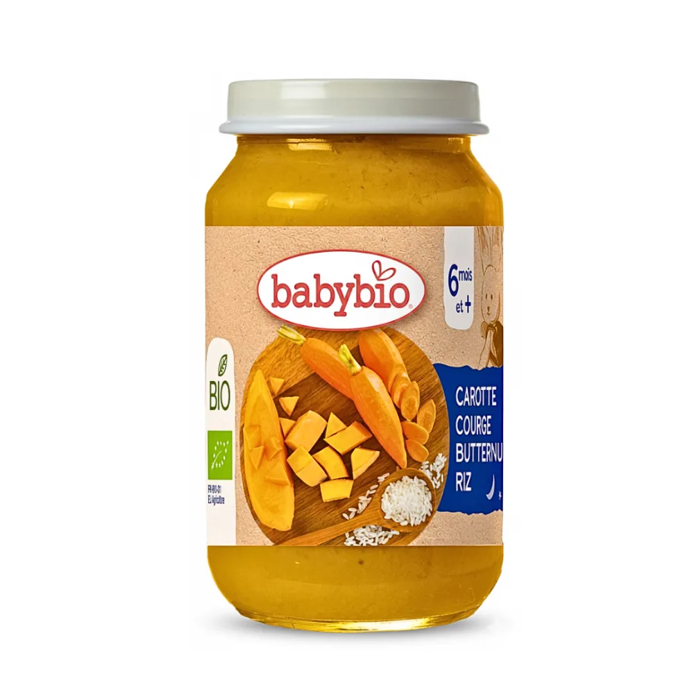 Babybio Petit Pot Carotte Courge Butternut Riz 200g, alimentation bébé, disponible sur uPara Maroc