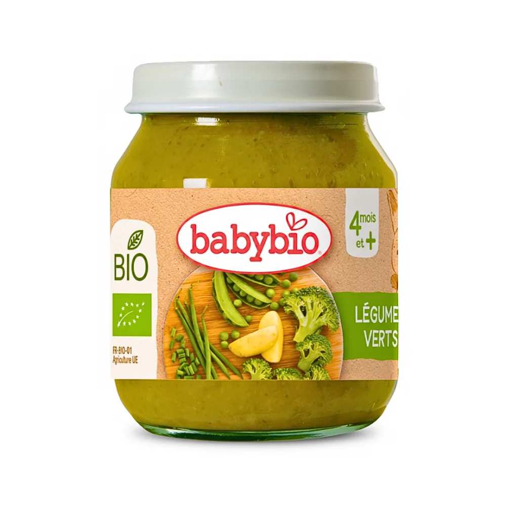 Babybio petit pot legumes verts 130 g, purée lisse pour la diversification de bébé, disponible sur uPara Maroc