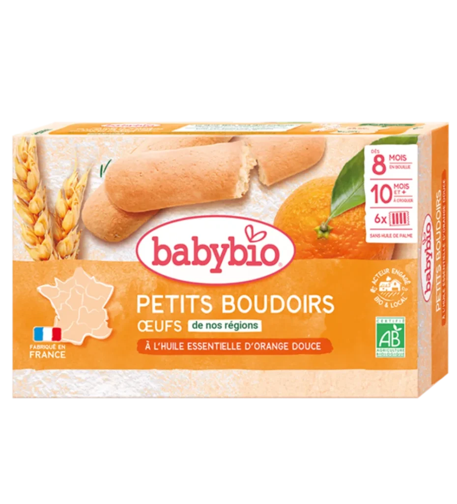 BABYBIO Petits Boudoirs à l’huile Essentielle d’orange Douce 120G, alimentation bébé, disponible sur uPara Maroc