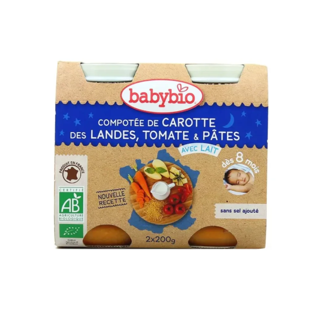 BABYBIO POT BONNE NUIT LEGUMES PATES 2 x 200G, produits pour bébé, disponible sur uPara Maroc