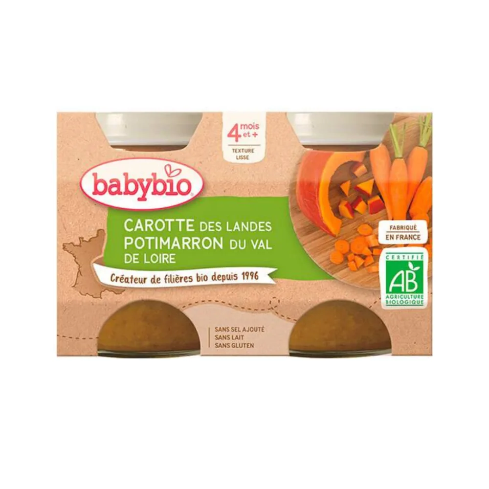 BABYBIO POT CAROTTE POTIMARRON 2 x 130G, produits pour bébé, disponible sur uPara Maroc