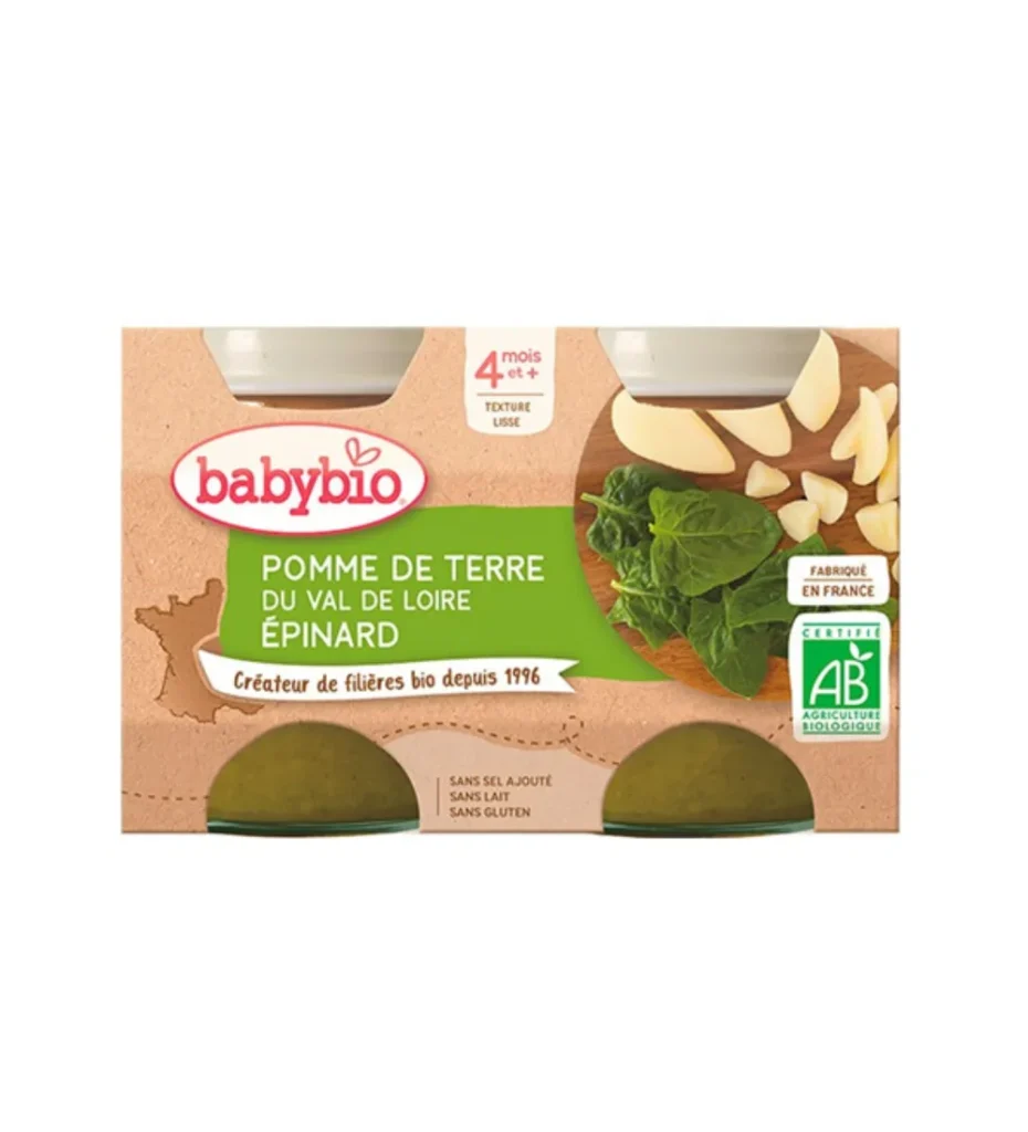 BABYBIO POT POMME DE TERRE EPINARD 2 X 130 G, alimentation bébé, disponible sur uPara Maroc