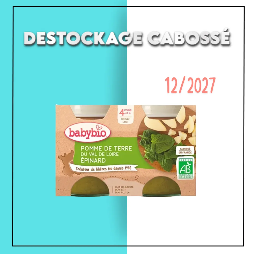 BABYBIO POT POMME DE TERRE EPINARD 2 X 130 G – DESTOCKAGE CABOSSE, alimentation bébé, disponible sur uPara Maroc