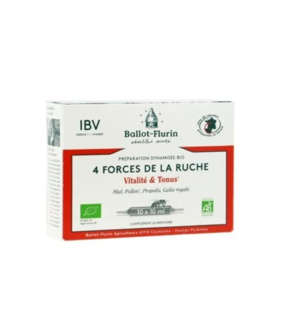 Boîte de preparation dynamisee 4 forces des ruches Ballot-Flurin, 10 ampoules de 10 ml, disponible sur uPara Maroc