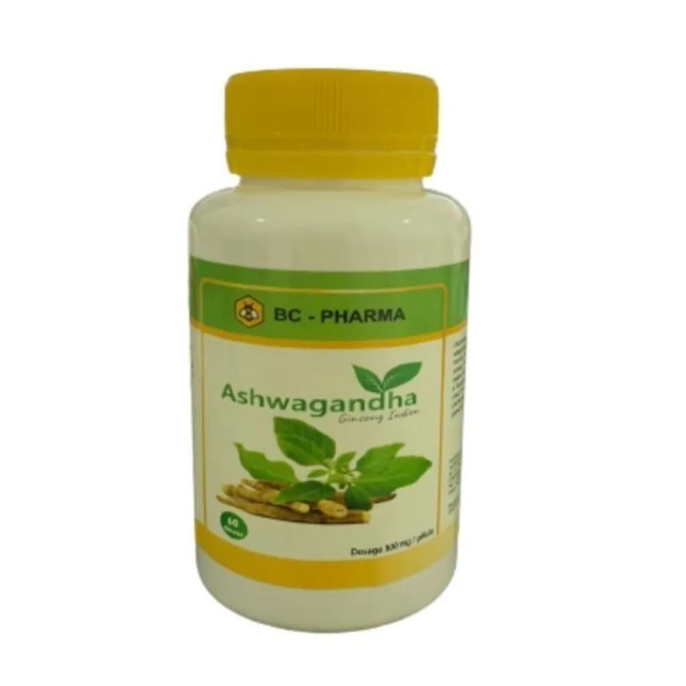 Boîte de 60 gélules d'ashwagandha ginseng indien BC Pharma, disponible sur uPara Maroc