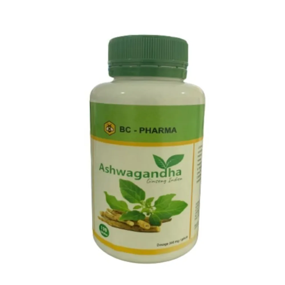 Flacon BC Pharma ashwagandha ginseng indien de 120 gélules, complément alimentaire disponible sur uPara Maroc