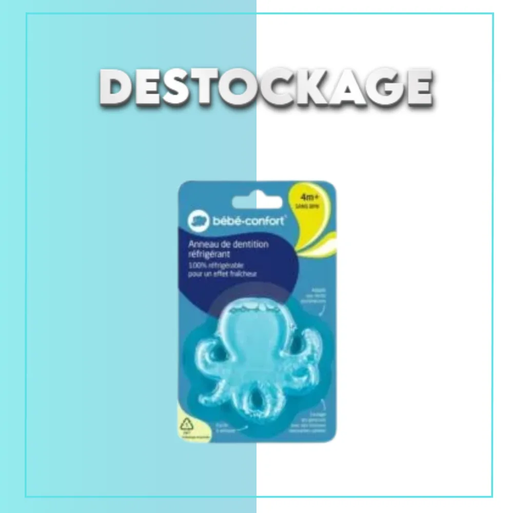 Photo de l'anneau dentition bleu mois Bébé Confort, accessoire de poussée dentaire dès 4 mois, disponible sur uPara Maroc