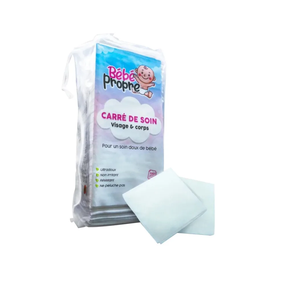 Sachet de carre soin Bébé Propre 100 unités pour la toilette de bébé, disponible sur uPara Maroc