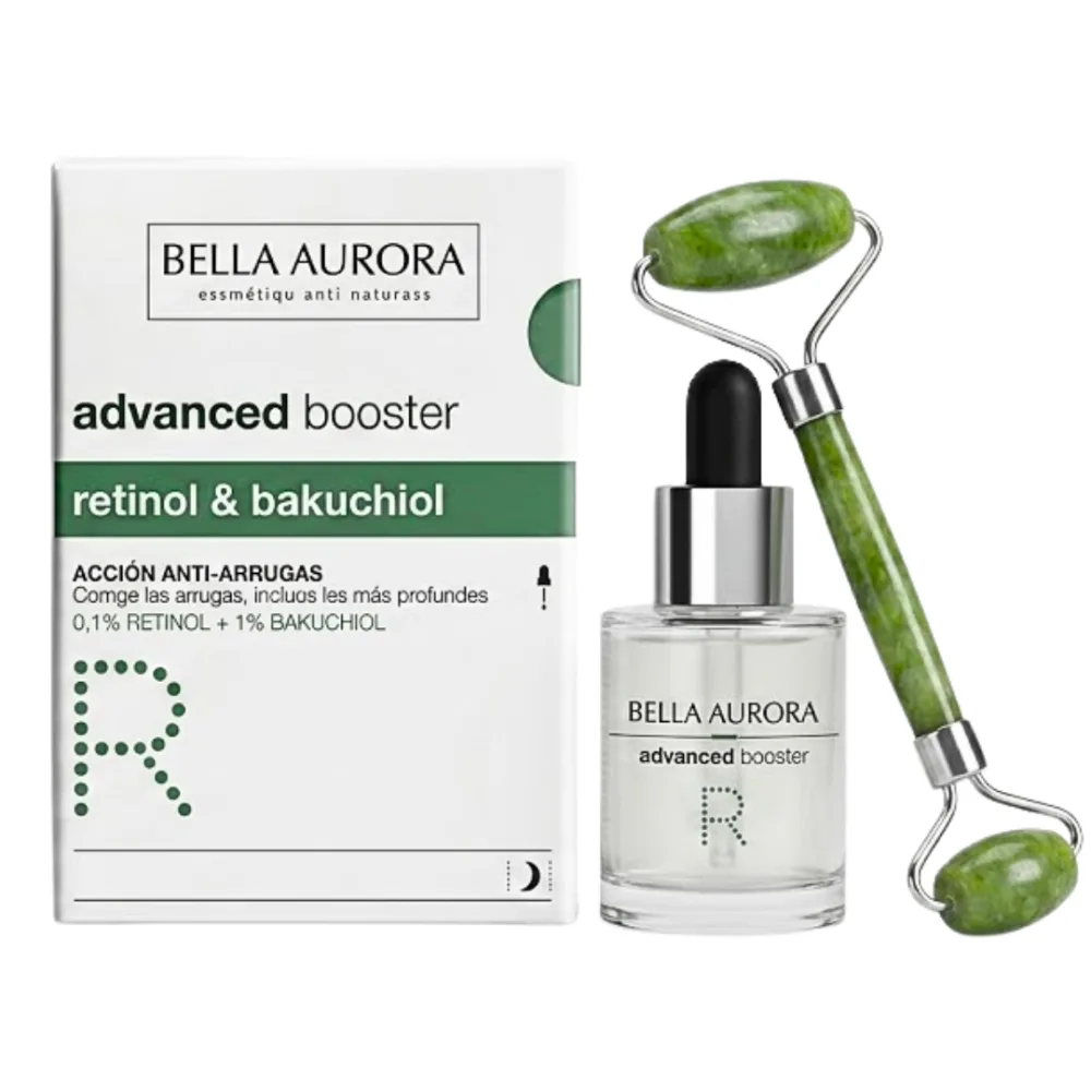 Coffret advanced booster massage Bella Aurora, sérum au rétinol et rouleau de massage, disponible sur uPara Maroc