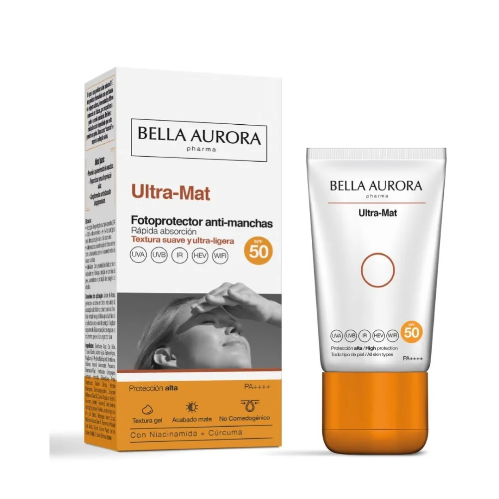 Ultra mat ecran solaire Bella Aurora, gel visage SPF 50+ 50 ml, disponible sur uPara Maroc