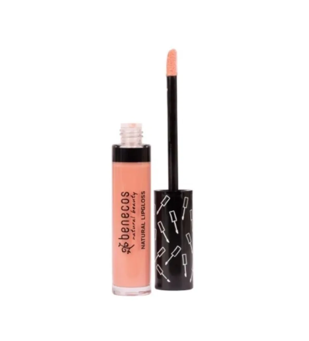 Tube de natural lipgloss natural glam Benecos 5 ml avec sa brosse applicatrice, gloss nude disponible sur uPara Maroc