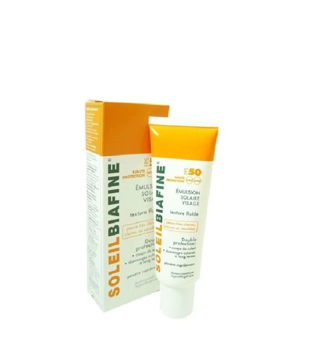 soleilbiafine emulsion solaire visage FPS 50 flacon 50 ml, disponible sur uPara Maroc
