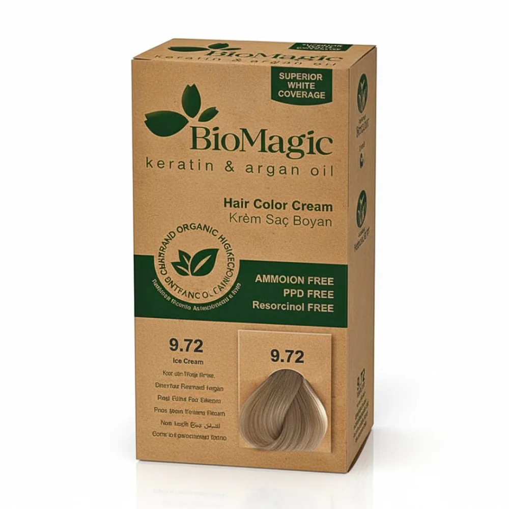 Biomagic Color Cream 9/72 Blond Tres Clair Cendre, coloration et soins pour cheveux colorés, disponible sur uPara Maroc