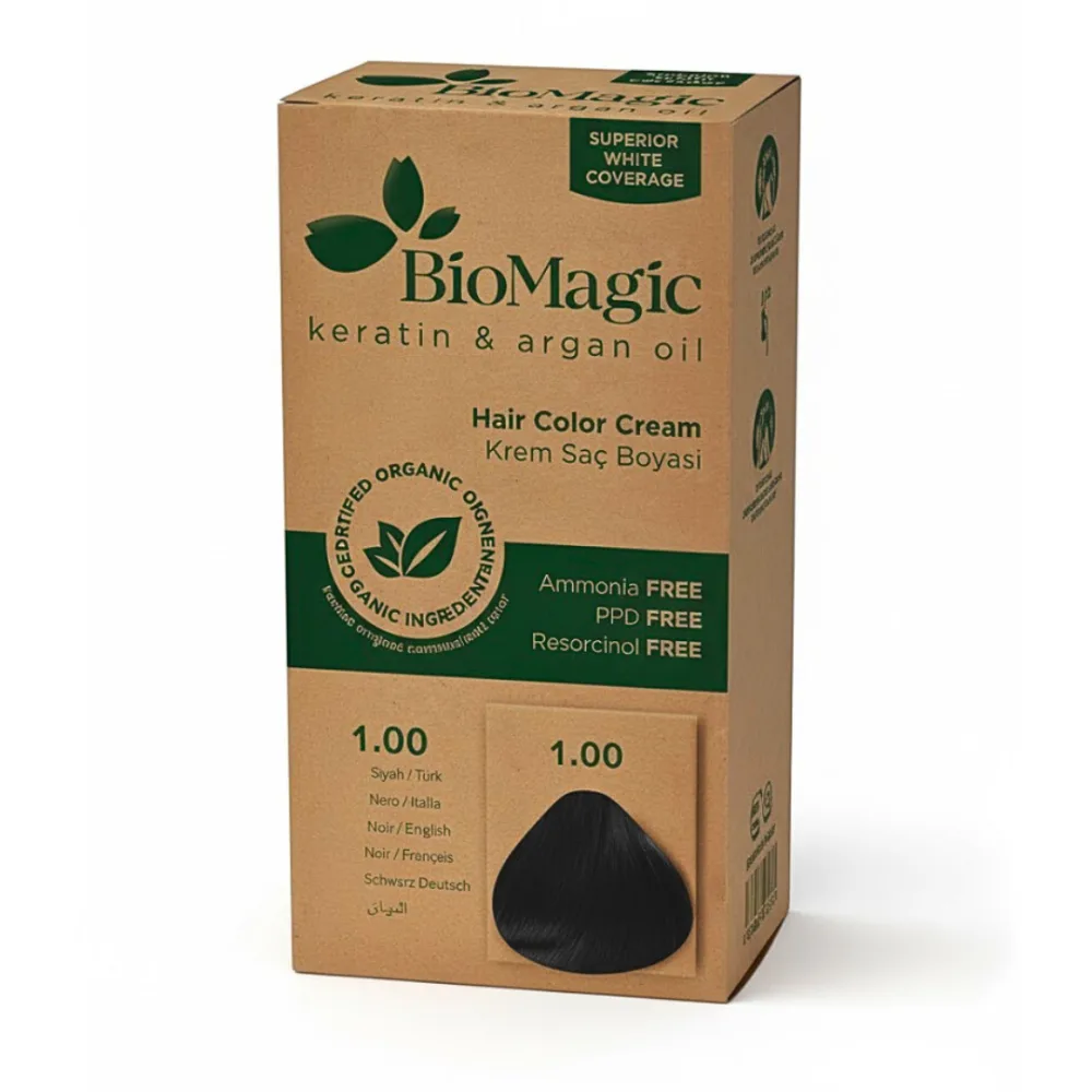 Biomagic Color Cream 1/00 Noir, coloration et soins pour cheveux colorés, disponible sur uPara Maroc