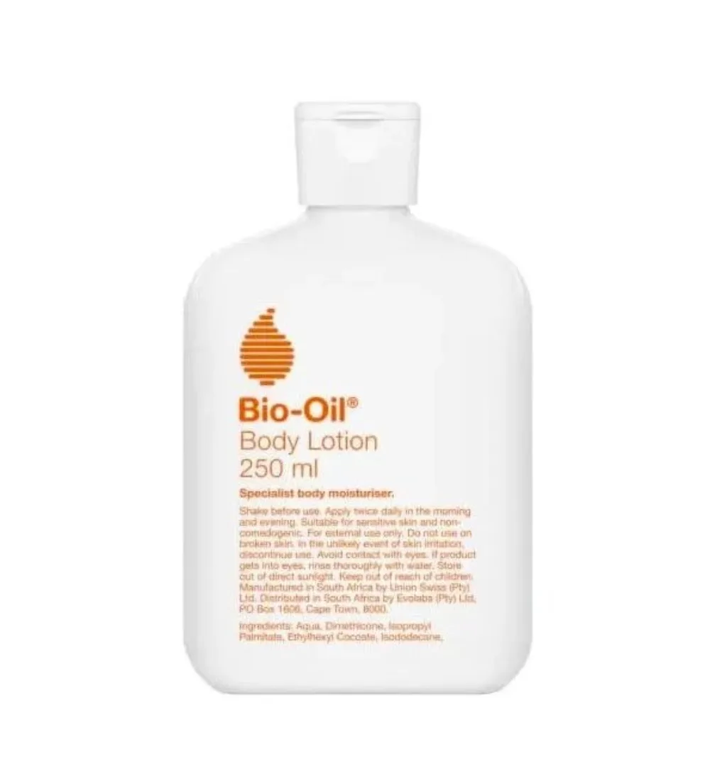 Flacon de 250 ml de lotion corps Bio-Oil, soin hydratant pour peau sèche, disponible sur uPara Maroc