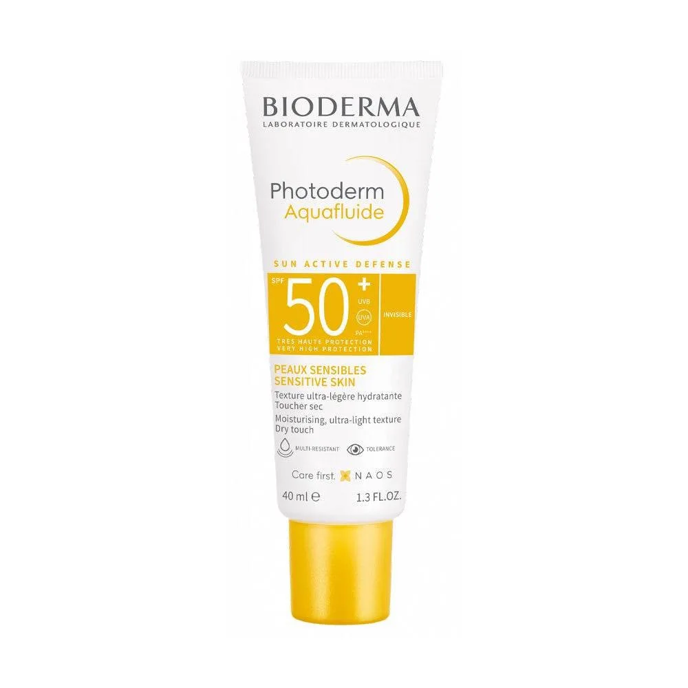 Flacon de photoderm aquafluide Bioderma SPF 50+ 40 ml, fluide solaire visage invisible, disponible sur uPara Maroc