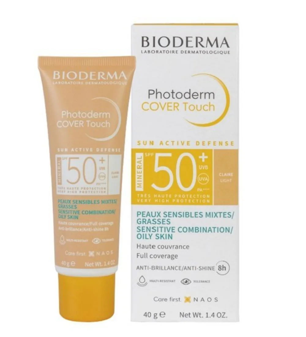 Bioderma photoderm cover touch teinte claire SPF 50+ compact 40 g pour peaux sensibles mixtes à grasses, disponible sur uPara Maroc