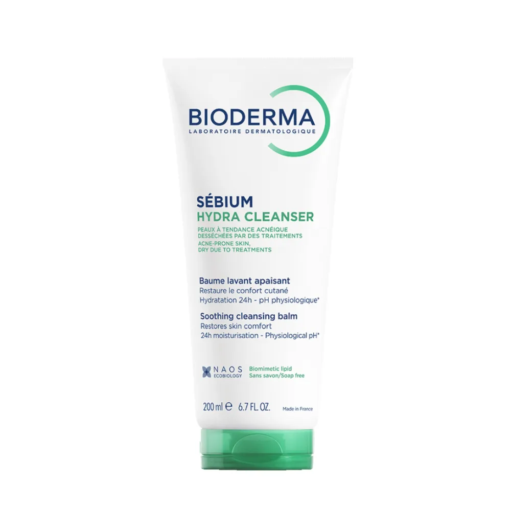 Flacon de sebium hydra cleanser Bioderma 200 ml, nettoyant visage texture baume, disponible sur uPara Maroc