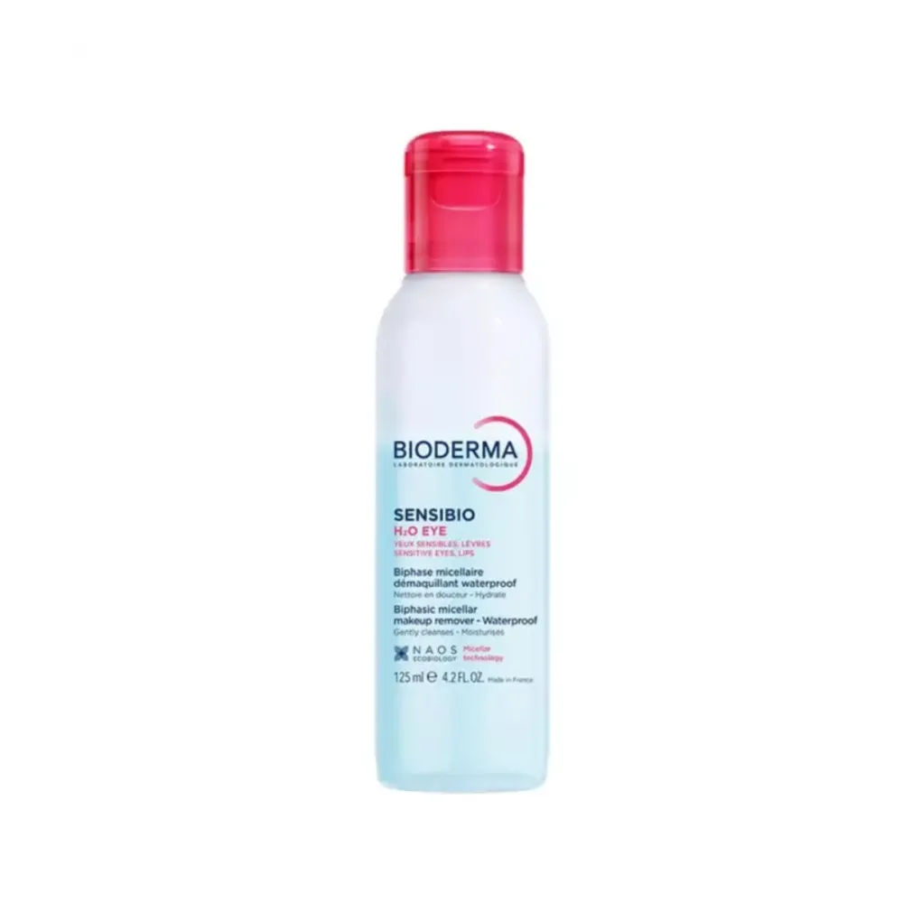 Flacon Bioderma sensibio h2o eye 125 ml, démaquillant yeux biphasé, disponible sur uPara Maroc