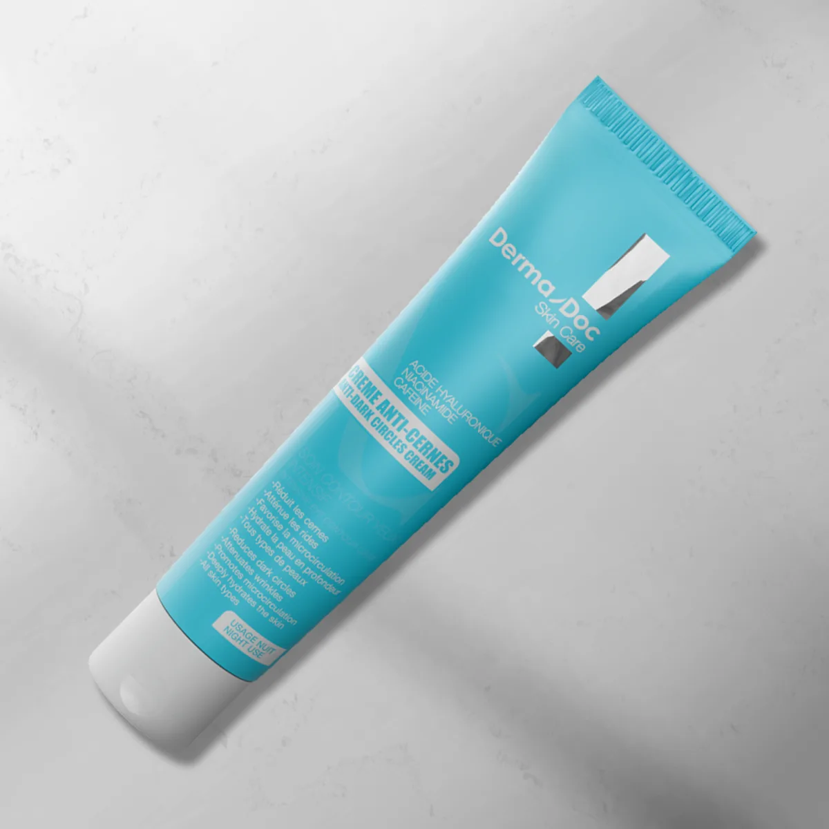 DermaDoc Crème Anti-Cernes 30 ml — visuel produit, soin contour des yeux à l’acide hyaluronique, à la niacinamide et à la caféine, vendu au Maroc sur uPara